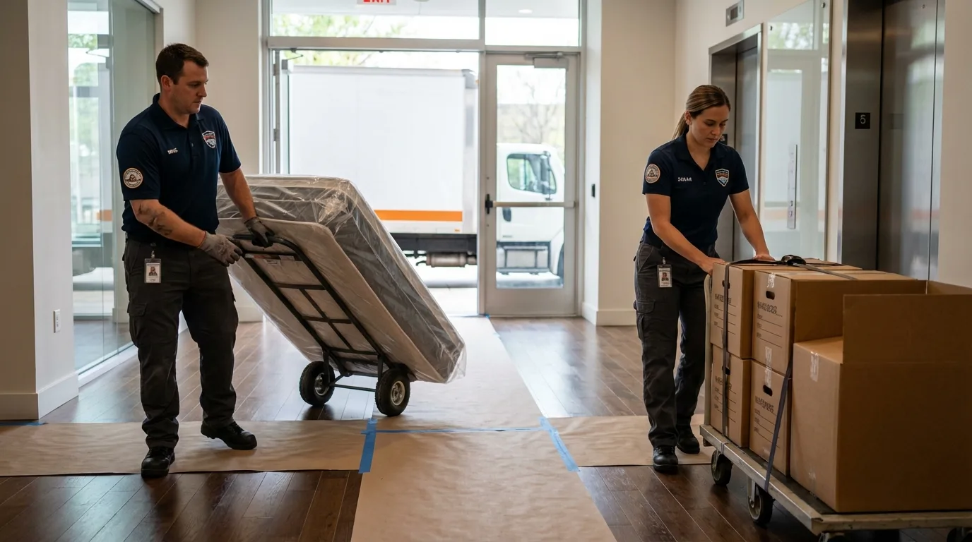 Professional apartment movers loading elevator in Convent, LA